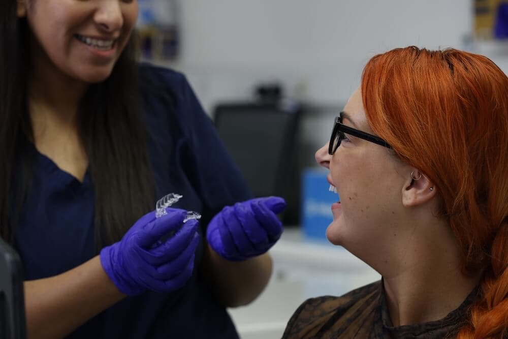 A teenage patient with bright orthodontic modules